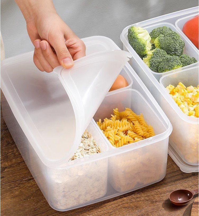 Hộp nhựa đựng thực phẩm chia nhiều ngăn cao cấp dùng trong tủ lạnh lò vi sóng, khay hộp trữ đông đồ ăn nhựa PP