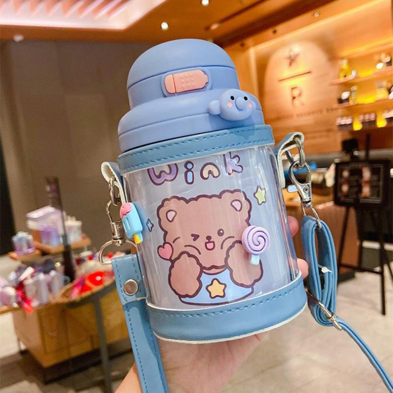 560Ml Dễ Thương Chân Không Nước Ngoài Trời 304 Thép Không Gỉ Cốc Có Ống Hút Trễ Vai Tay Sinh Viên Cốc Nước Di Động Giữ Nhiệt ly
