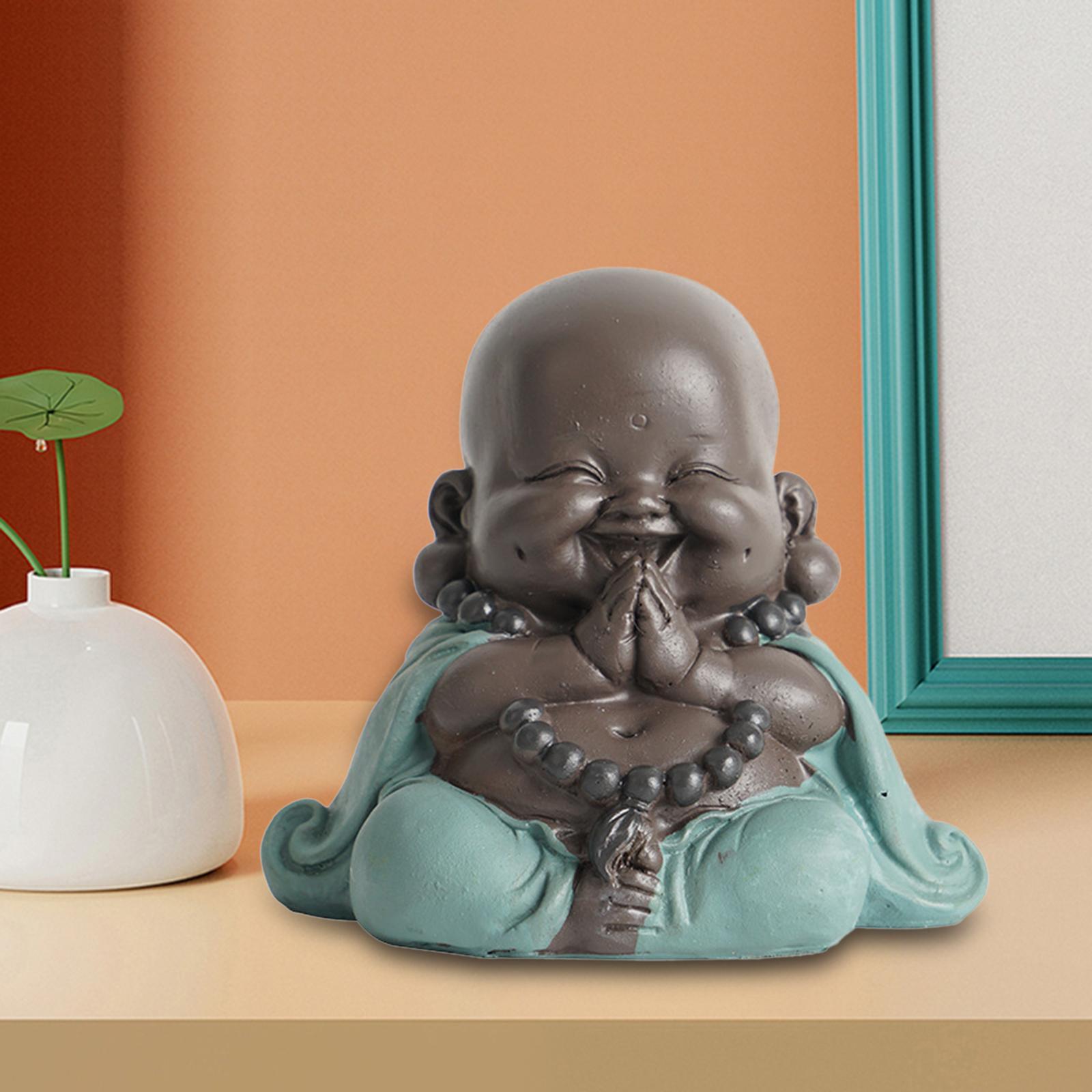 Cute Smiling Buddha Statue Handcrafts pet for Car Dashboard Shelf Decor