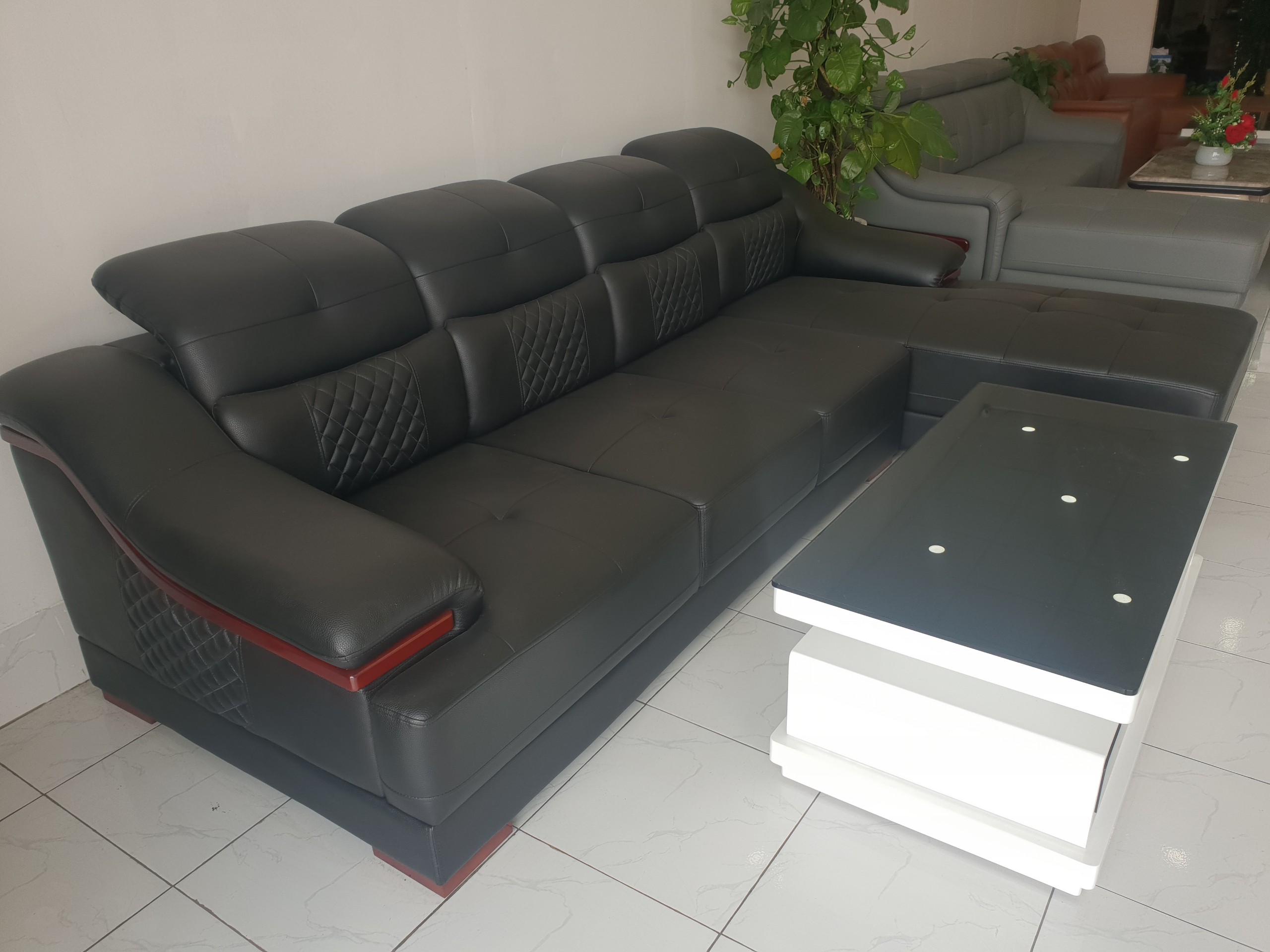 Bộ Sofa Cao Cấp Phòng Khách Lớn _ Da Hàn Quốc Màu Đen _ Sang Trọng, Hiện Đại _ Size 2800 x 1800