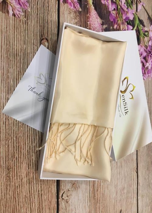 Khăn Lụa Thời Trang Cao Cấp SenSilk (Vàng Nude) - 100% Natural Vietnam Silk, Khăn Lụa Tơ Tằm Bảo Lộc, Khăn Lụa Bảo Lộc Cao Cấp