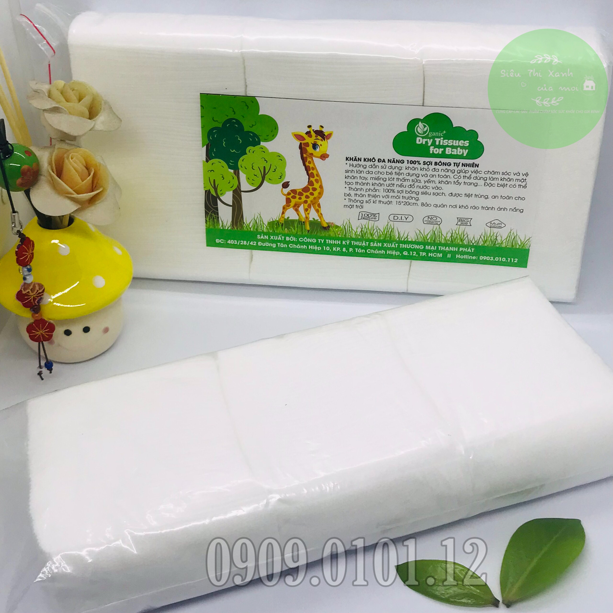 Khăn khô đa năng Oganic+, khăn lau khô hàng bịch 200gr,300gr