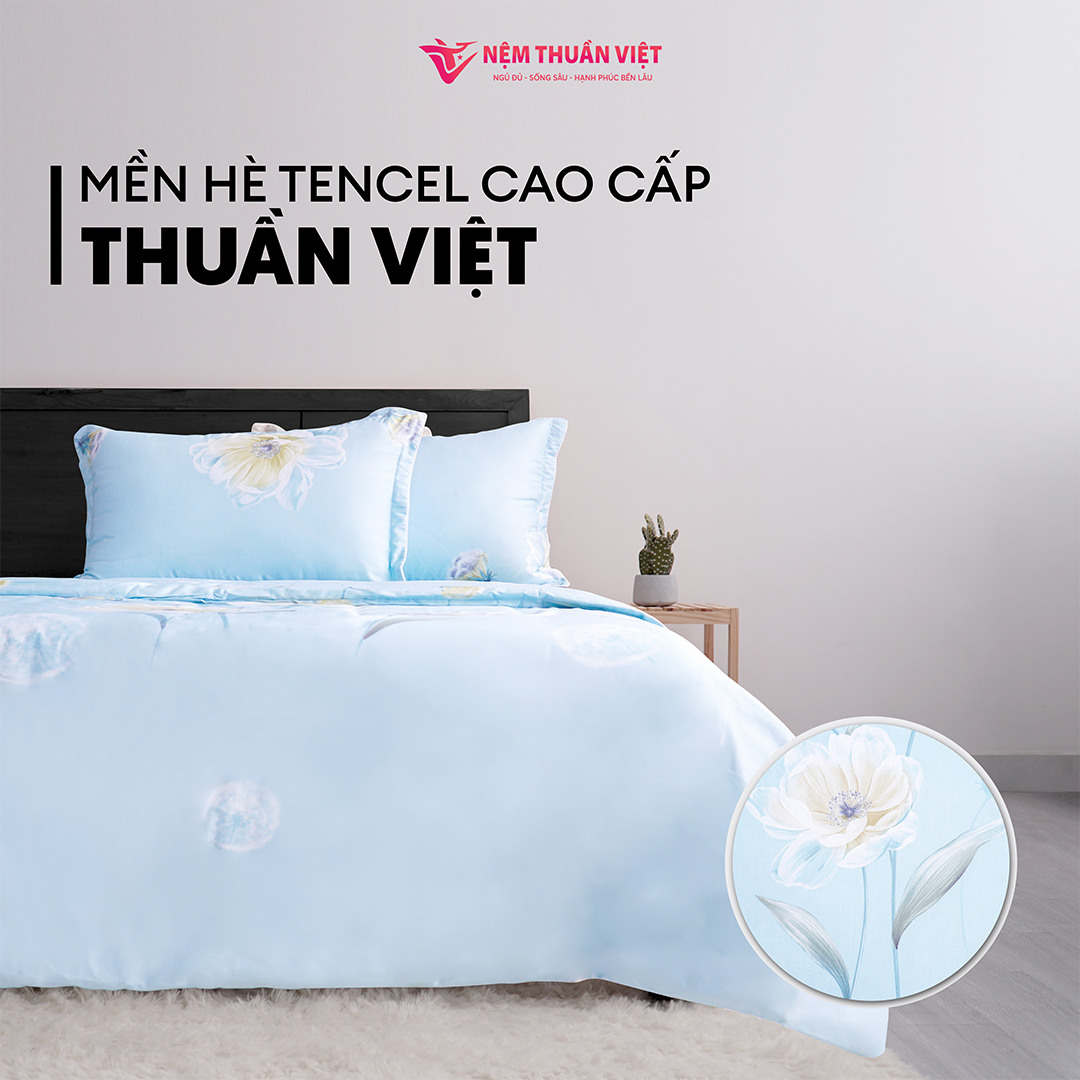 Chăn Mền Tencel Thuần Việt Cao Cấp - Xanh TC23 - Kích Thước 180x200