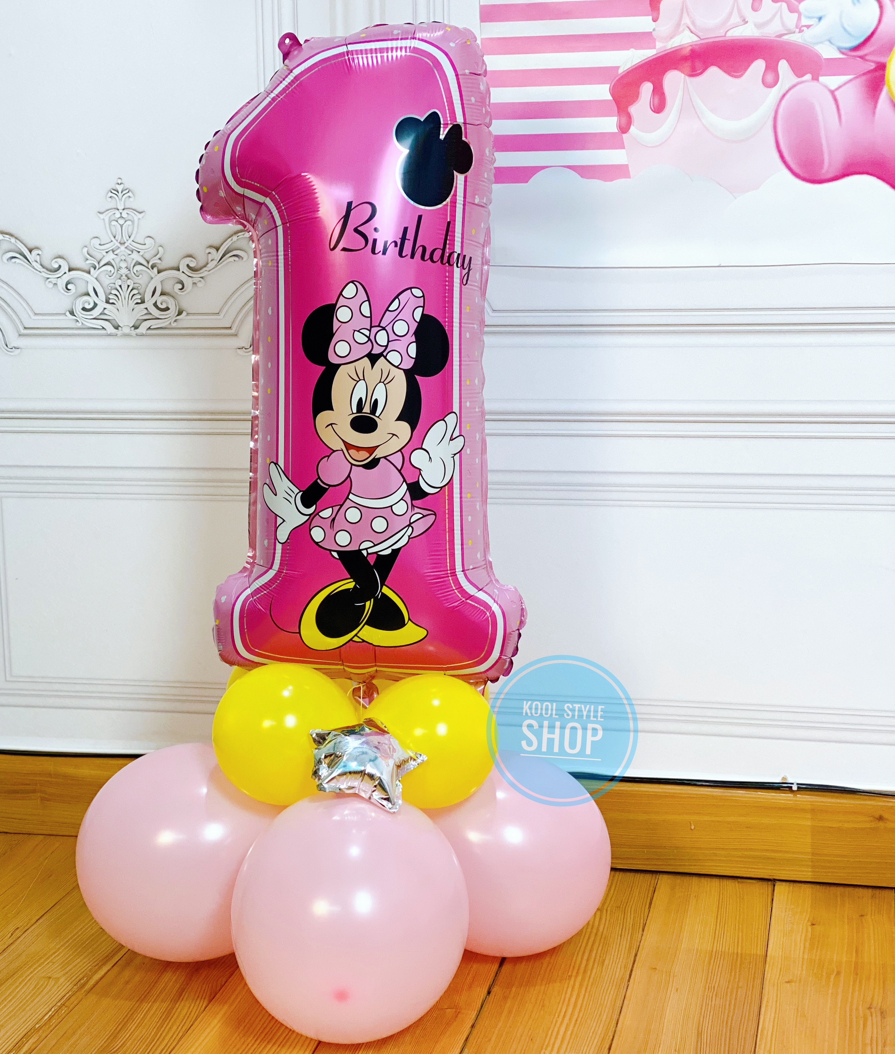 Backdrop bong bóng sinh nhật Minnie