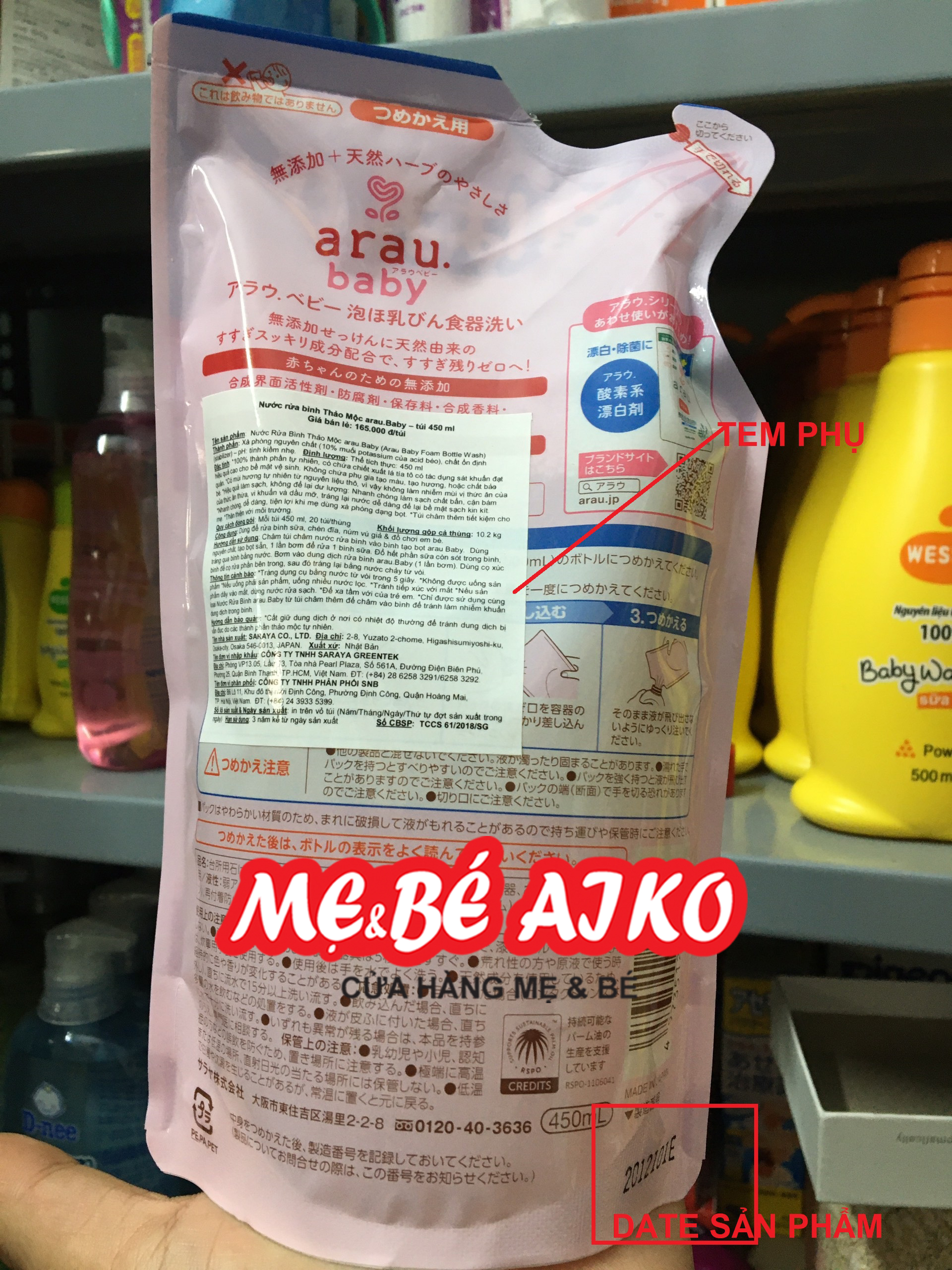 Combo Nước Rửa Bình Arau Baby ( Bình 500ml + Túi 450ml)