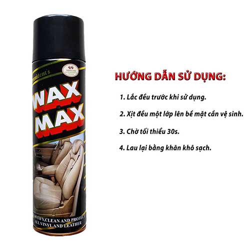 Bình Xịt Đánh Bóng Và Làm Sạch Wax Max, Làm Sạch Nội Thất Ô tô, Chai Vệ Sinh Đồ Da