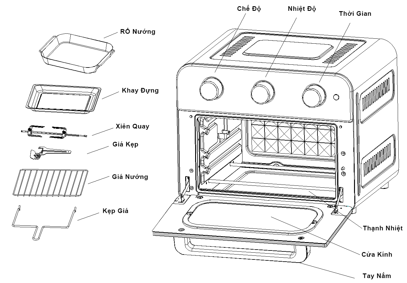 Nồi Chiên Không Dầu Lò Nướng 2in1 Dung Tích Nồi 20L Đáp Ứng Nhu Cầu Cả Gia Đình Lớn- Hàng Chính Hãng BH 12 Tháng