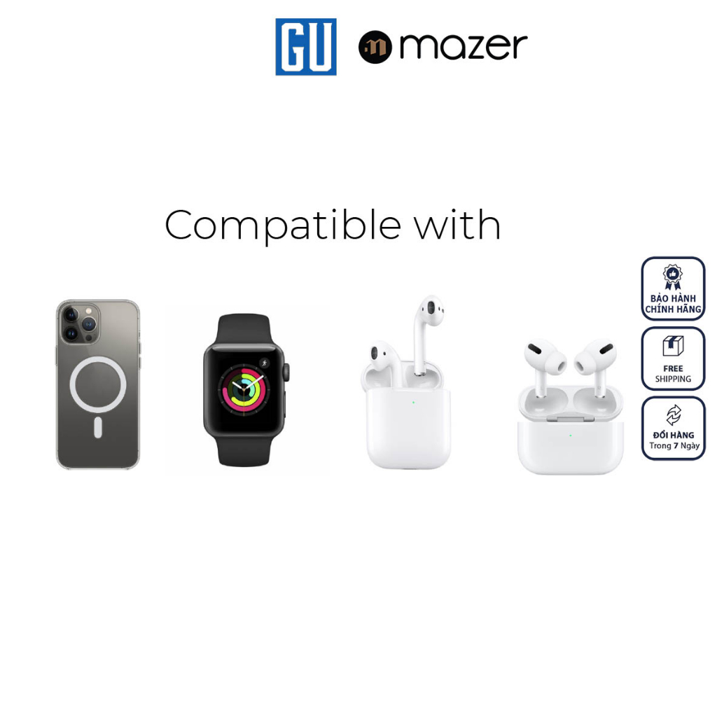 Đế Sạc Không Dây Mazer 2-in-1 Thiết Kế Nhỏ Gọn Sang Trọng Đèn Báo Thông Minh Công Suất Sạc An Toàn Hàng chính hãng