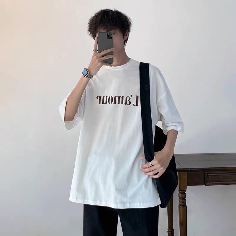 Áo thun nam nữ áo phông tee unisex in chữ L'amour 2 màu đen và trắng