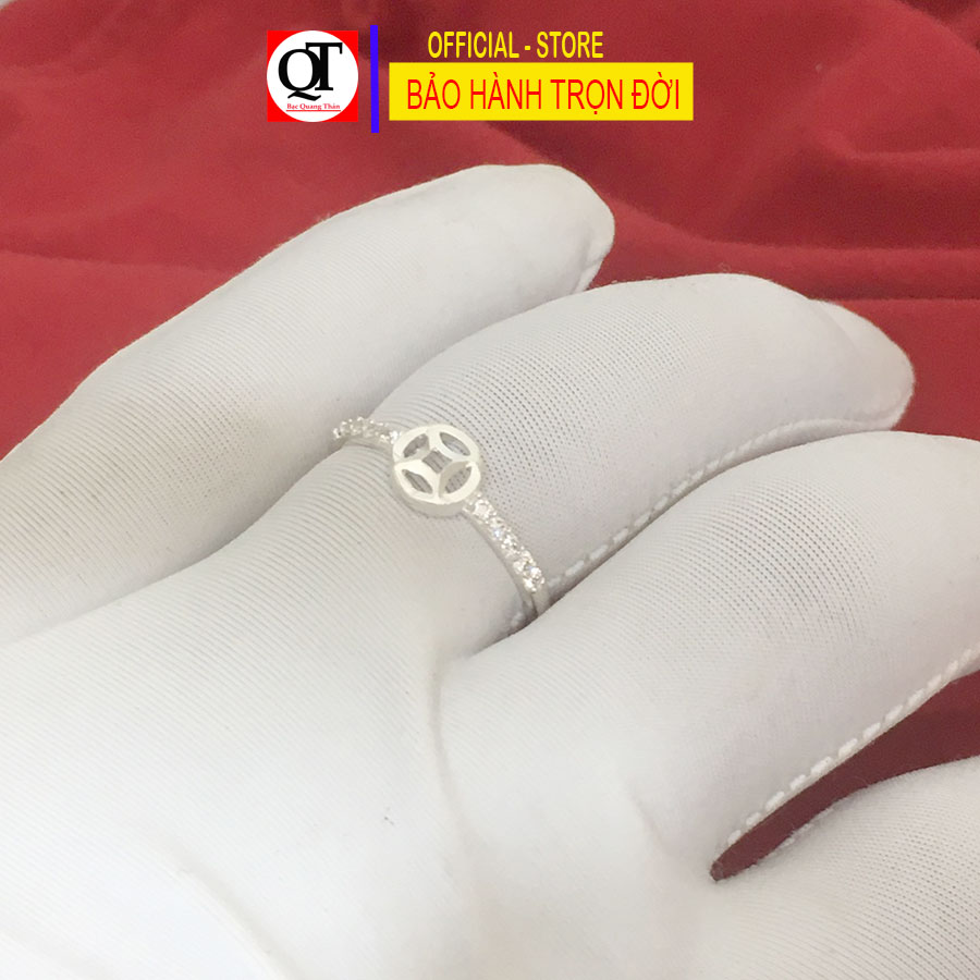 Nhẫn nữ kim tiền Bạc Quang Thản, gắn đá màu trắng chất liệu bạc thật không xi mạ - QTNU67