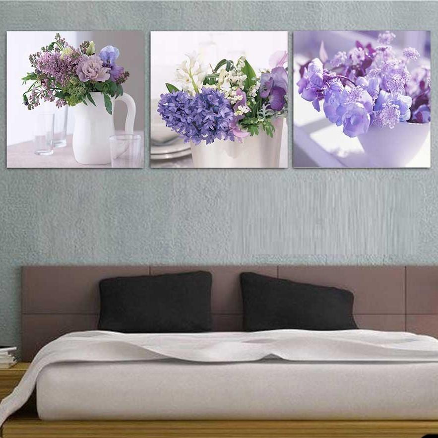 Set 3 tranh canvas bình hoa lanvender nhẹ nhàng trong trẻo 30x30 HO0421