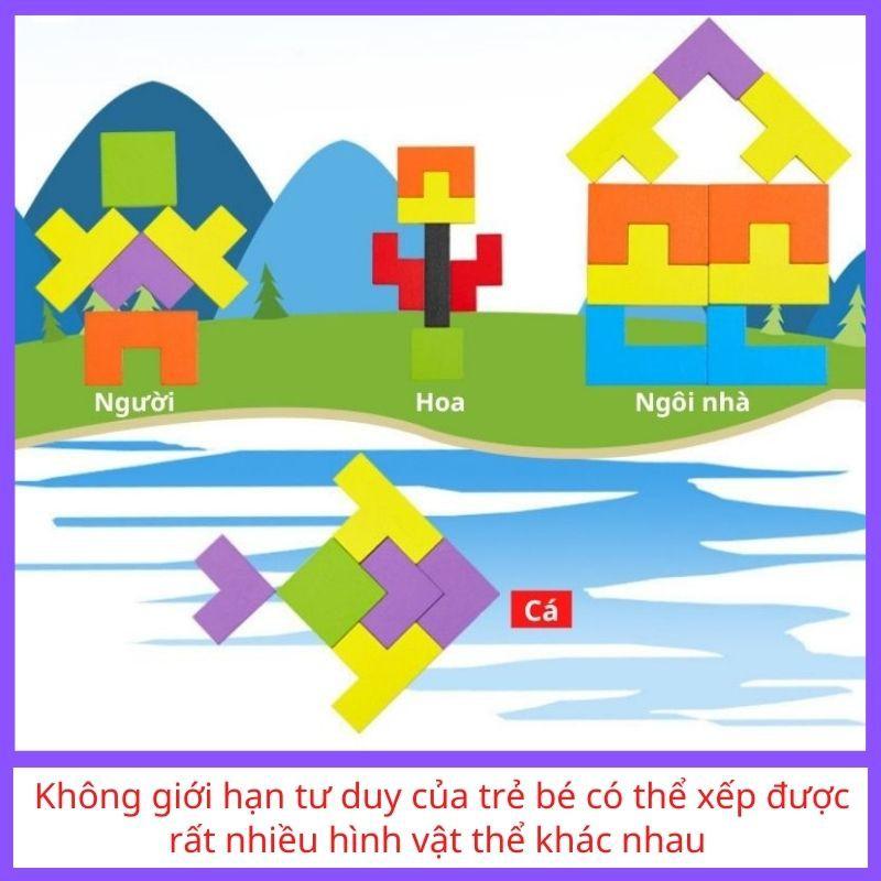 Đồ chơi gỗ xếp hình Montessori Tetris Cho Bé phát triển trí tuệ