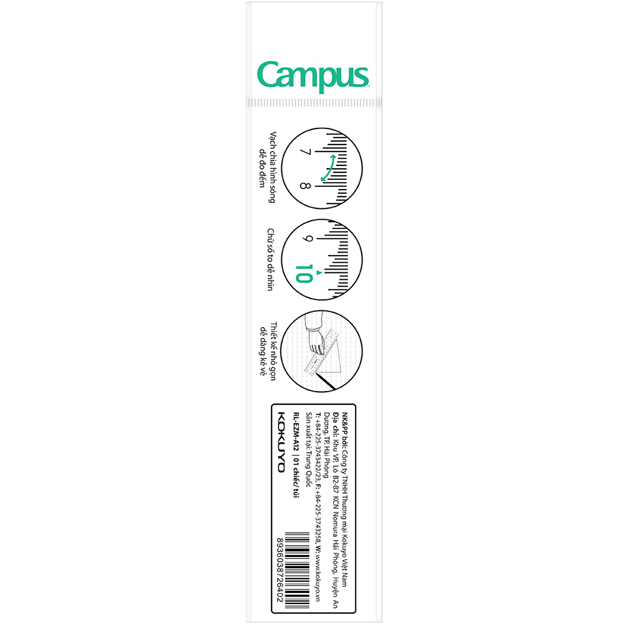 Thước Kẻ Campus Acrylic 12cm - RL-EZM-A12 - Màu Xanh Lá
