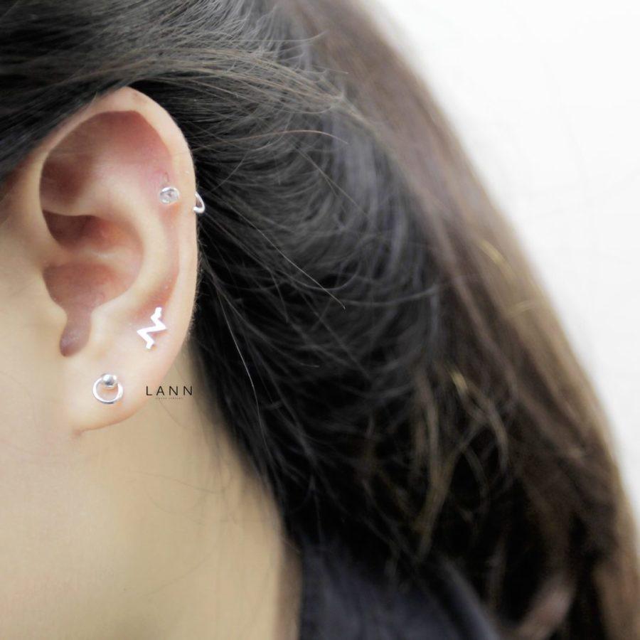 Khuyên bạc đường tròn 1 bi chạy S925 LANN