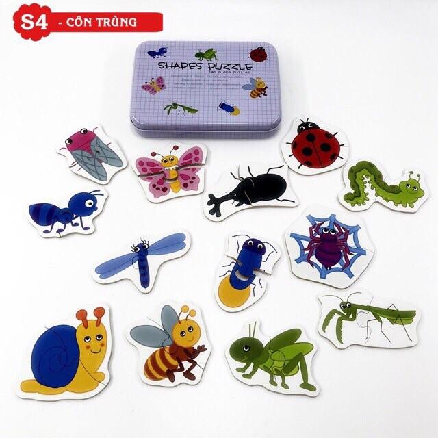 Bộ Ghép Hình Hộp Sắt 2 Mảnh Shapes Puzzle Thông Minh Cho Bé