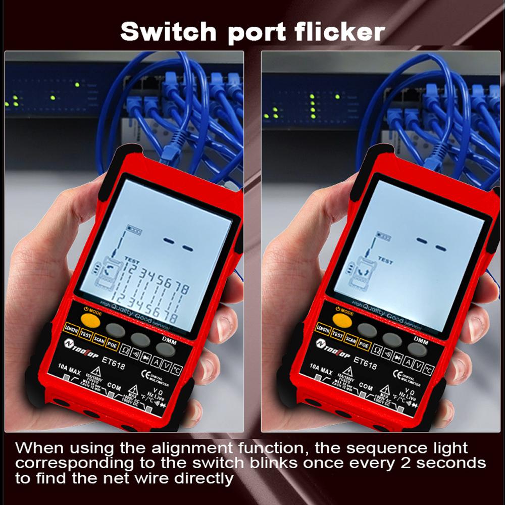 Handheld Portable 2in1 Network Cable Tester Multimeter LCD Display with Backlight Analogs Digital Search POE Test Cable Pairing Sensitivity Adjustable Network Cable Length Short Open Circuit Measure Trackers Multifunctional Cable Tester