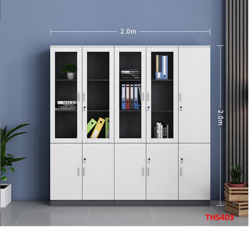 Tủ hồ sơ, tủ tài liệu, tủ văn phòng gỗ MDF cánh kính THS403 - Nội thất lắp ráp Viễn Đông adv