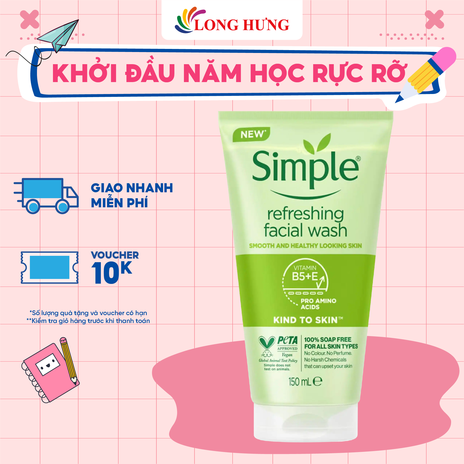 Sữa rửa mặt Simple Refreshing Facial Wash giúp làm sạch cho da nhạy cảm (50ml/150ml) - Hàng chính hãng