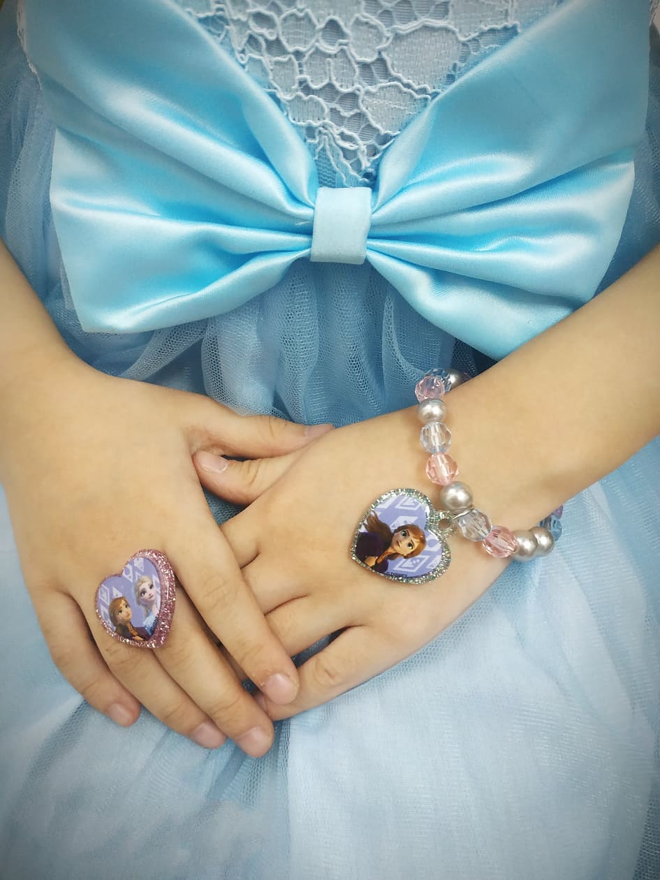 Set bộ trang sức cao cấp dây chuyền vòng cổ, vòng tay, nhẫn đeo tay hóa trang công chúa Frozen Nữ hoàng băng giá Elsa cho bé gái