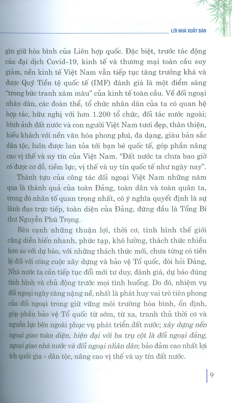 Xây dựng và phát triển nền đối ngoại, ngoại giao Việt Nam toàn diện, hiện đại, mang đậm bản sắc &quot; cây tre Việt Nam&quot; bản in 2024