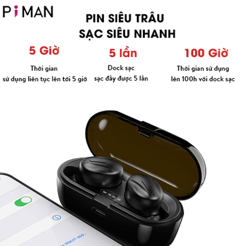 Tai Nghe Bluetooth 5.0 không dây nhét tai mini thể thao Gaming pin trâu- Đèn LED hiển thị Phần Trăm Pin - Hàng chính hãng - TNBT14