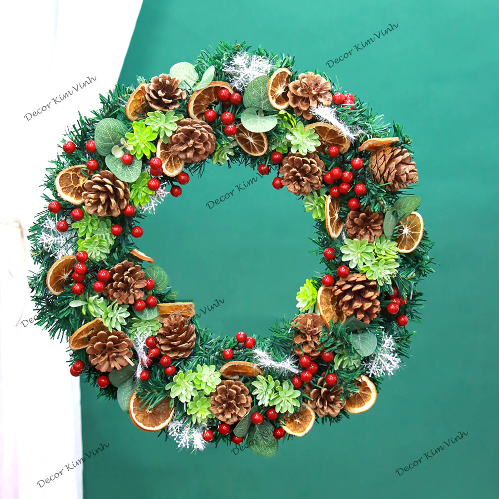 Vòng Tròn Nến Giáng Sinh DN129 Kèm Nến Vòng Nến Lát Cam Trang Trí Noel Vintage Lãng Mạn