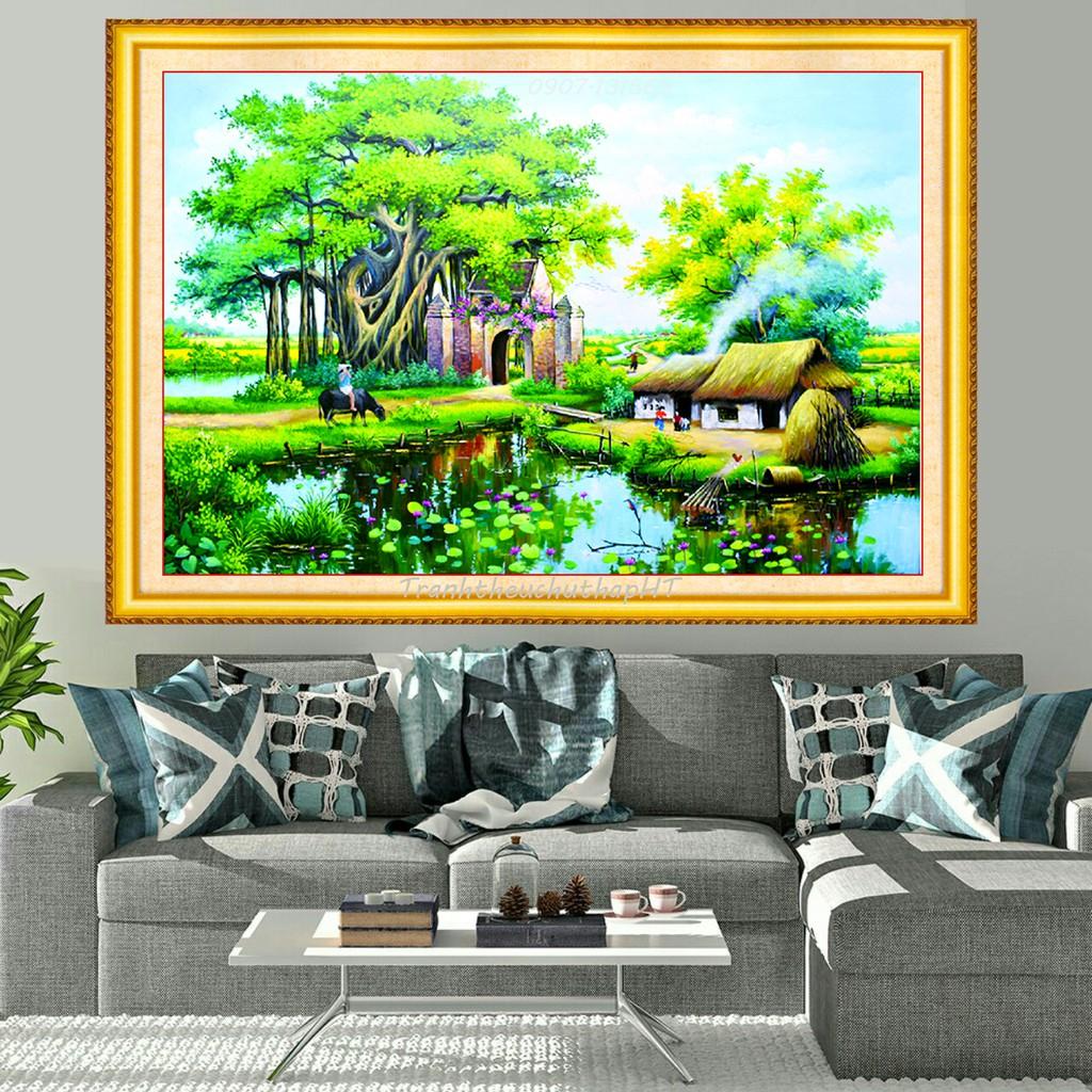 Tranh đính đá phong cảnh làng quê VS158 - tự đính