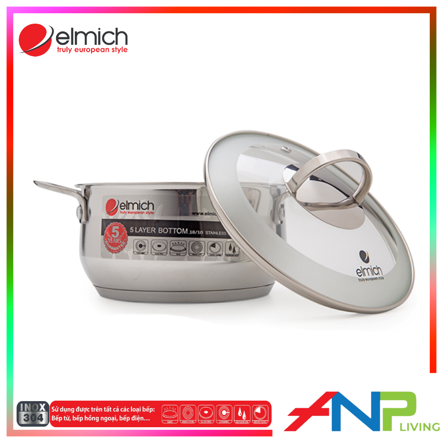 Bộ Nồi 5 đáy Inox 304 Elmich Celestine EL-3978 - Hàng Chính Hãng