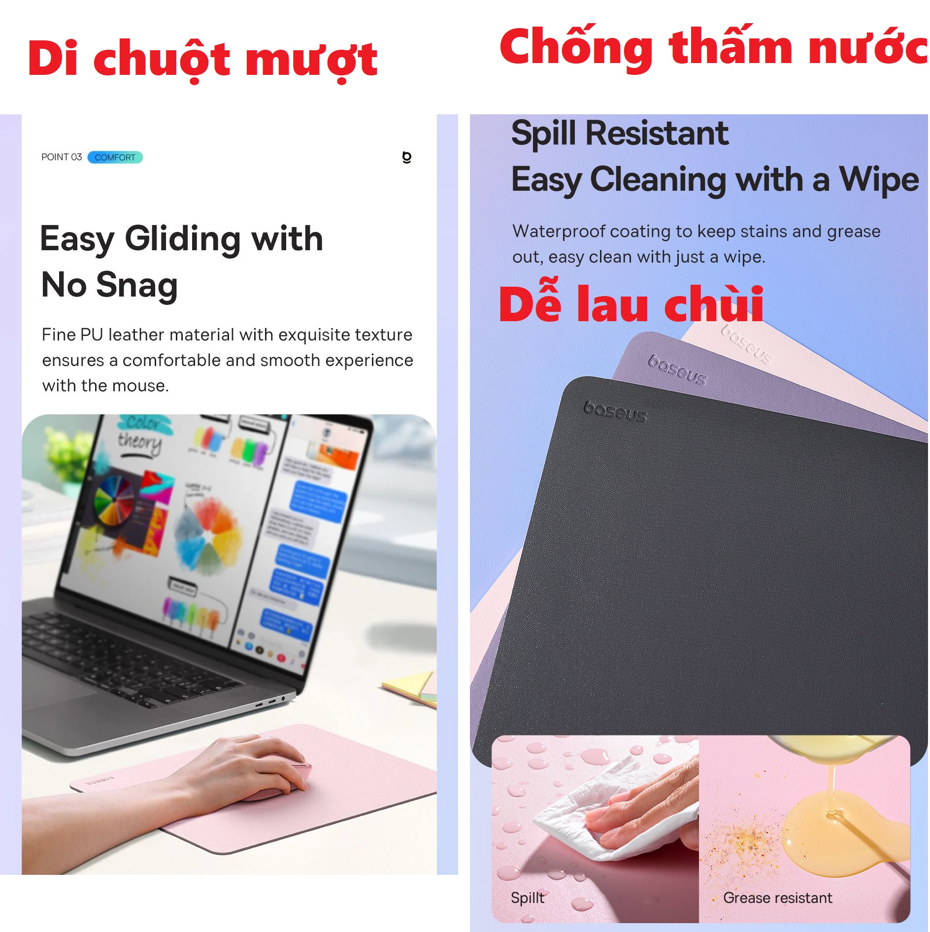 Miếng lót chuột bàn di chuột mini Baseus chất liệu da nhân tạo PU bền không nứt dễ lau sạch _ Hàng chính hãng