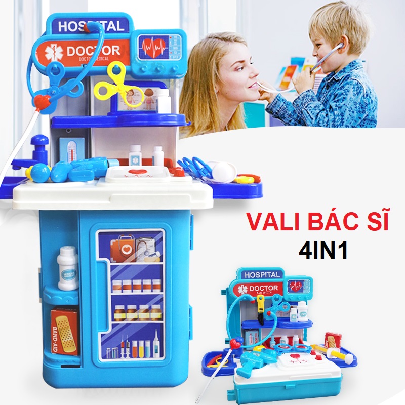 Đồ chơi bác sĩ hình dáng vali 4in1 chơi nhiều kiểu cho bé nhập vai khám chữa bệnh, quà tặng sinh nhật cho bé