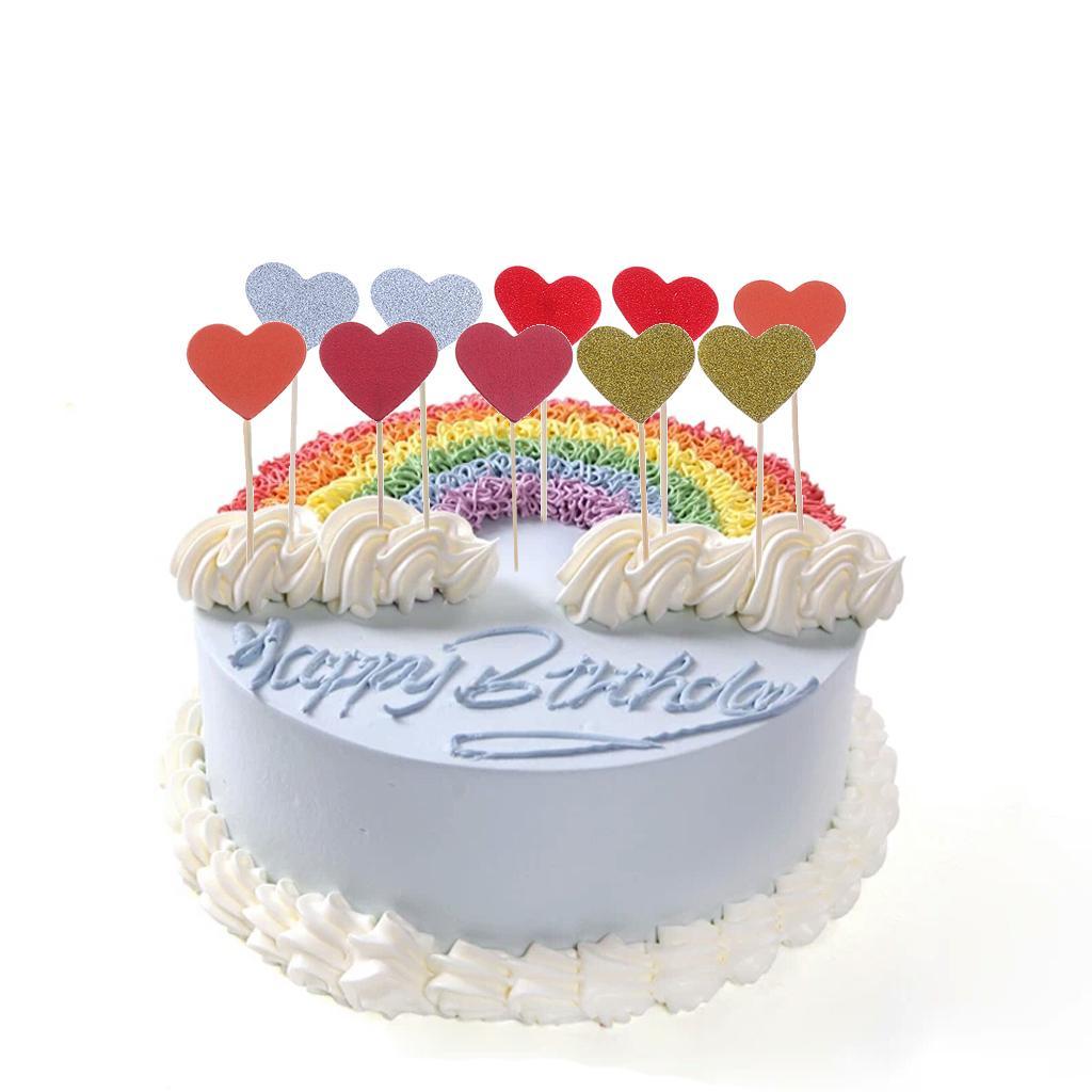 10x Romantic Heart Cupcake Picks Cake Topper Wedding Birthday Party Decor