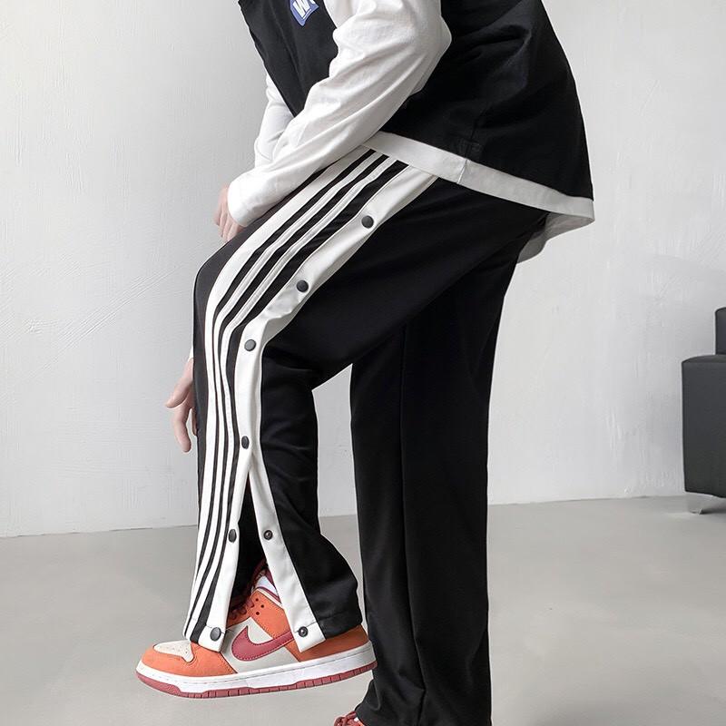 Quần Ống Rộng 16 NÚT Chạy Viền Xẻ Tà Nút Bấm Form Rộng Unisex Nam Nữ Ulzzang Kun