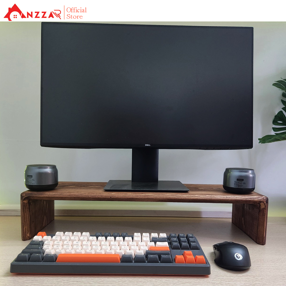 Kệ Màn Hình Máy Tính PC Màu Nâu Rustic Kệ Gỗ Tự Nhiên Kê Màn Hình Uốn Cong Độc Đáo Sang Trọng Anzzar-07