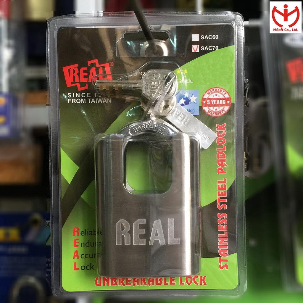 Ổ khóa chống cắt REAL SAC 60 - 70 thân kẽm bọc inox 4 chìa vuông - MSOFT