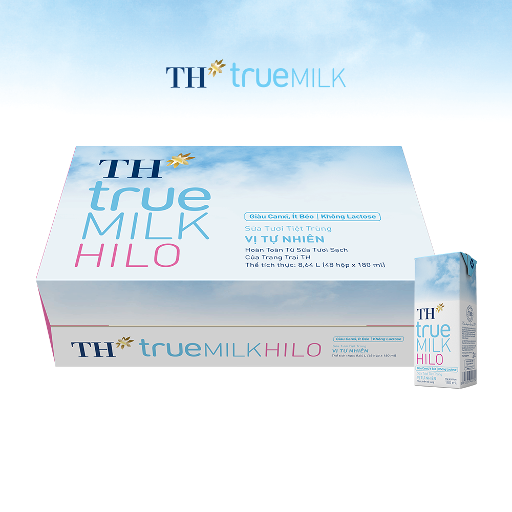 Thùng 48 hộp sữa tươi tiệt trùng TH True Milk HILO 180ml (180ml x 48)