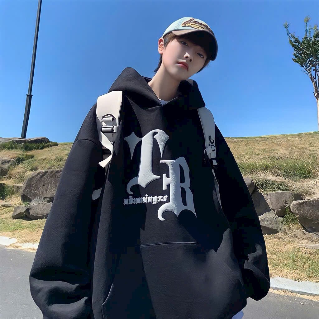 Áo khoác nỉ Áo Hoodie cặp Ulzzang Form Rộng Cute nam nữ Đen Xanh dày Giá rẻ phong cách Hàn Quốc in Hoạt Hình độc lạ style cá tính