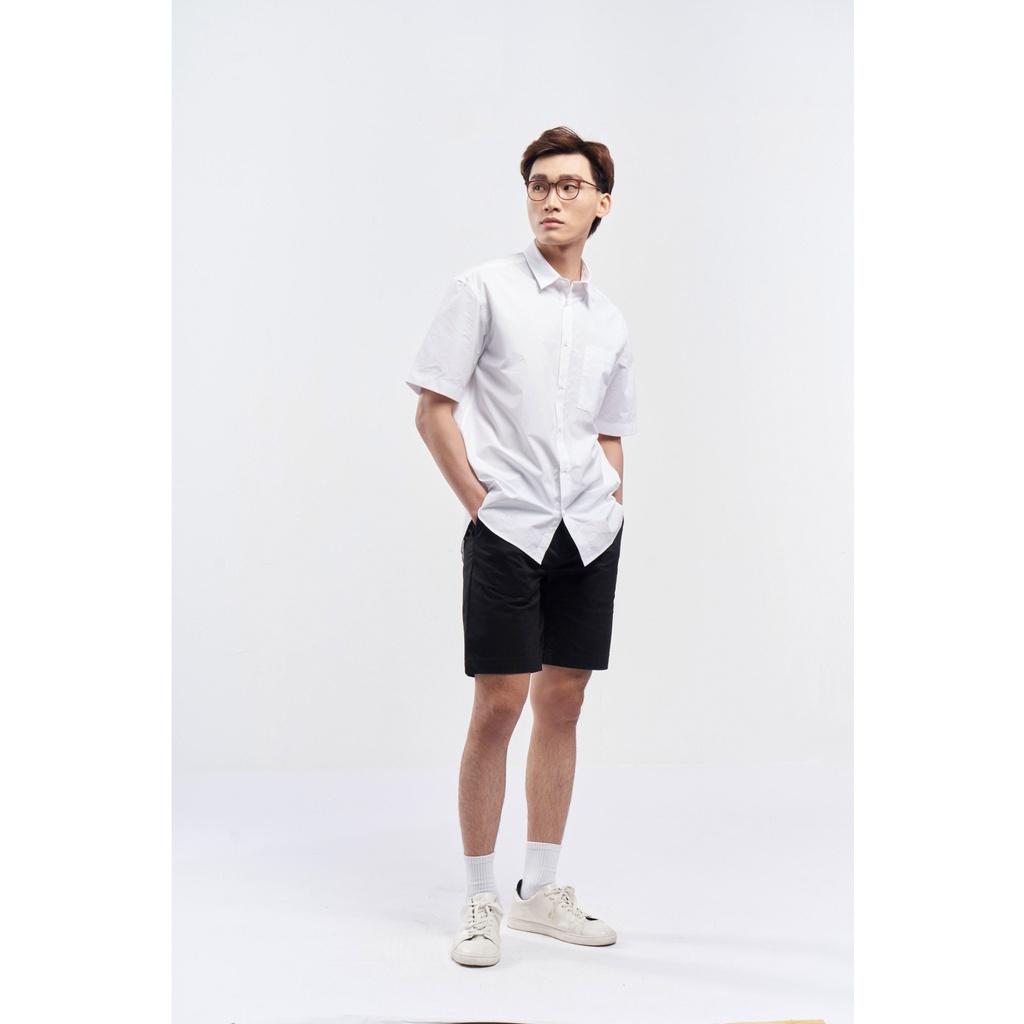 ÁO SƠ MI NAM TAY NGẮN có 1 túi trước form loose 2 màu TRẮNG / ĐEN 10S21SHS017 | LASTORE MENSWEAR