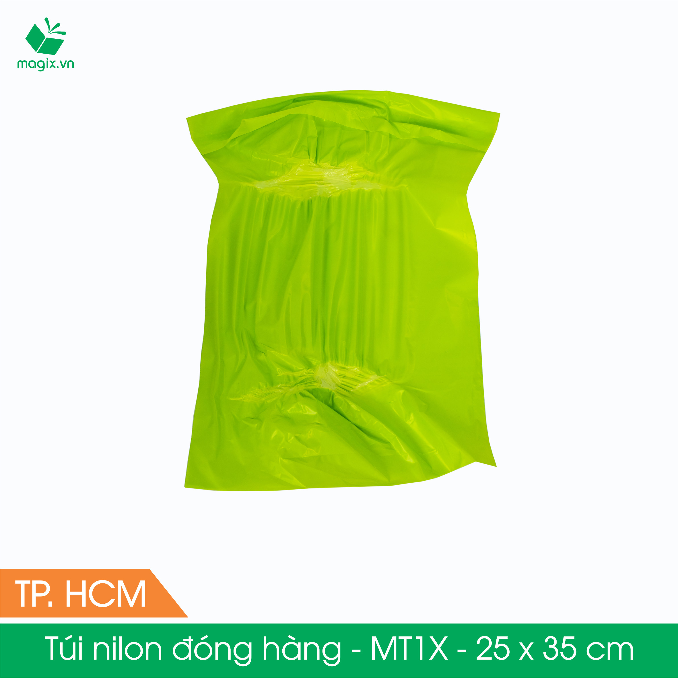 MT1X - 25x35 cm - Túi nilon gói hàng - 100 túi niêm phong đóng hàng màu xanh lá mạ