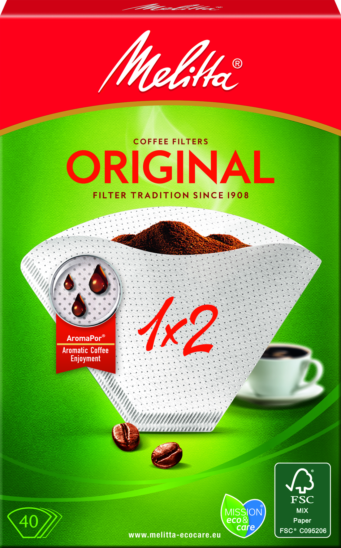 Combo 3 hộp giấy lọc cà phê Melitta Original 1x2, Hộp 40 tờ nhập Đức, lọc siêu vi 3 tầng tăng hương vị - Hàng chính hãng