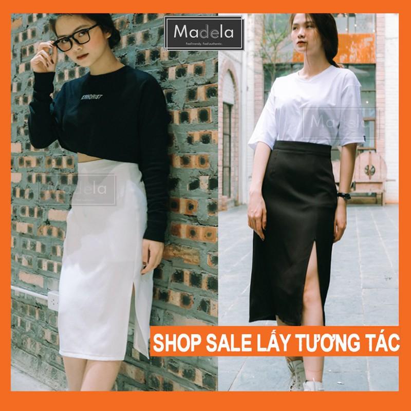Chân Váy Dài Chữ A xẻ tà MADELA phong cách Hàn Quốc, kiểu dáng basic công Sở , dễ phối đồ mặc đi chơi, đi làm hay đi học đều đẹp - CVAD03