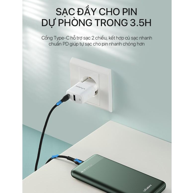 Pin Sạc Dự Phòng Dung Lượng 10.000mAh VIVAN, Hỗ Trợ Sạc Nhanh Chuẩn PD/QC3.0 18W Với 2 Output & 2 Input - Hàng Chính Hãng