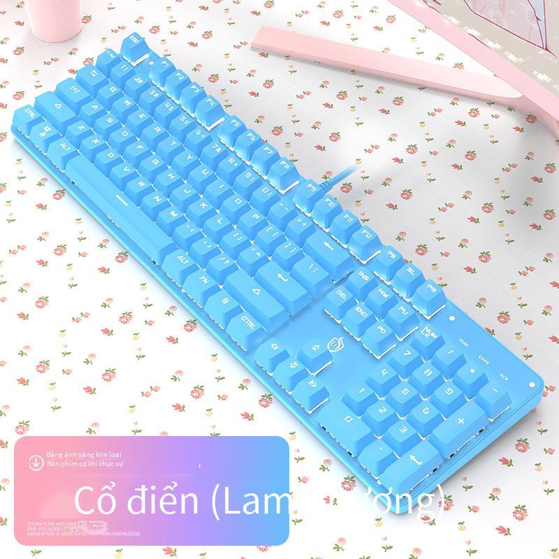 Ưu đãi đặc biệt Meishang E họ HJK901 bàn phím cơ chuột bộ retro cô gái màu hồng dễ thương màu xanh lá cây trục phím tròn bàn phím trò chơi