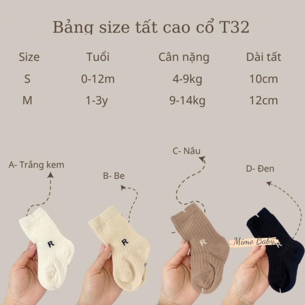 Tất vớ cao cổ chất liệu len thêu chữ R dễ thương cho bé T32 Mimo baby