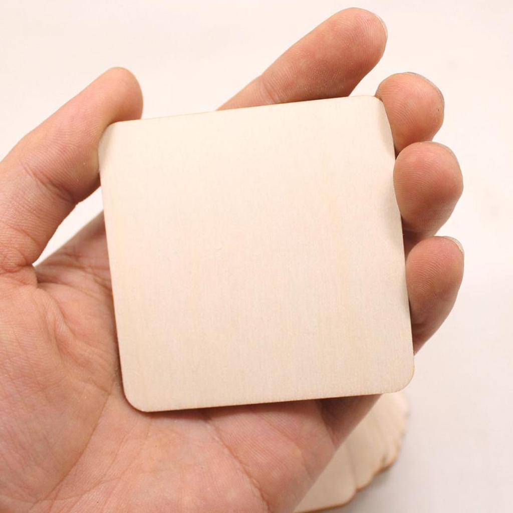 20 X Unfinished Woodcraft Square Wood Pieces Blank Round Corner 6.4*6.4cm