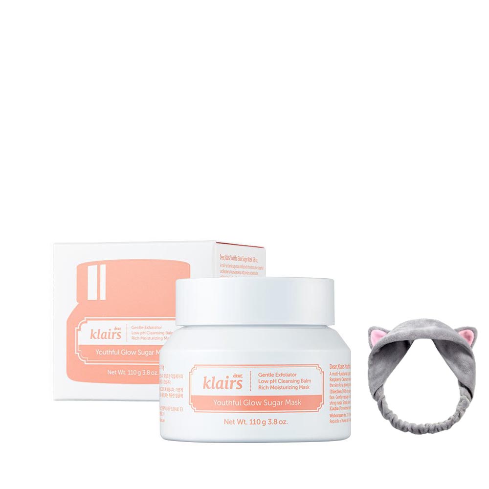 Mặt Nạ Dưỡng Da Loại Bỏ Da Chết, Làm Sạch, Dưỡng Da Căng Bóng Klairs Youthful Glow Sugar Mask 110g + Tặng Kèm 1 Băng Đô Tai Mèo (Màu Ngẫu Nhiên)