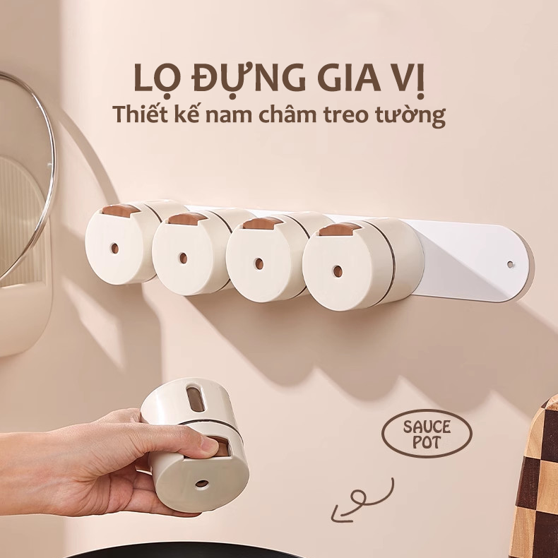 Lọ đựng gia vị có nam châm hút  từ treo tường kiểm soát định lượng muối-  K1615