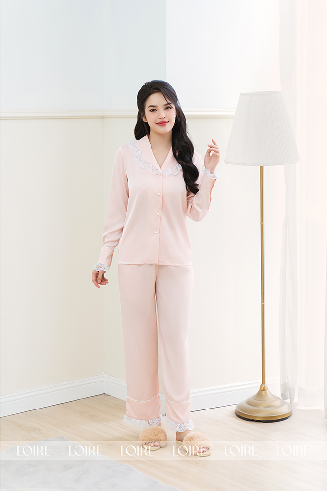 Bộ Pijama Lụa Phối Ren Loirechic LPD18