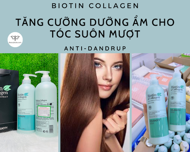 Bộ Dầu Gội &amp; Xả Biotin Collagen Kích Thích Mọc Tóc Trị Gàu Voudioty (Xanh Dương)( không xuất hóa đơn đỏ-không có tem phụ )