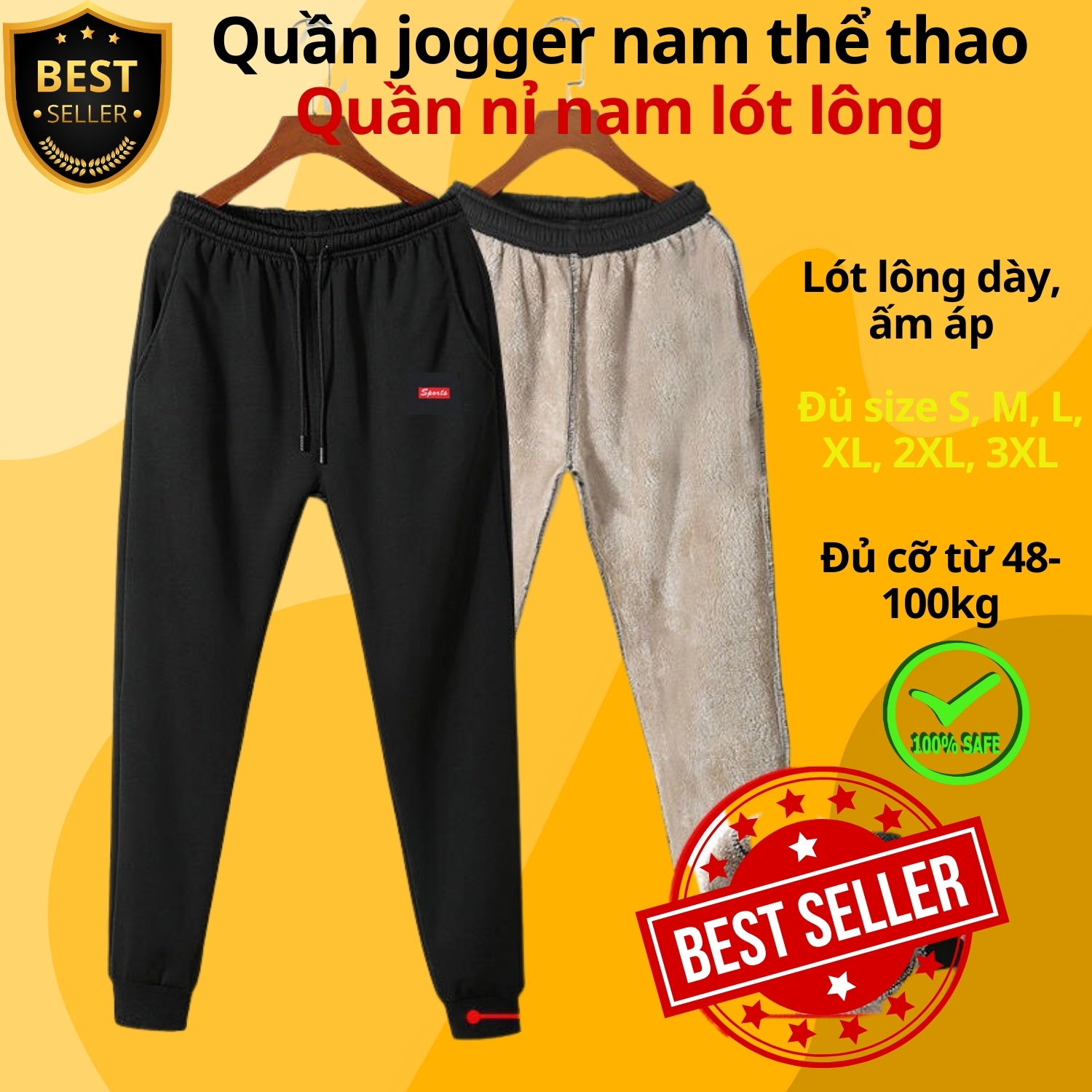 Quần gió lót lông QD2 ấm áp thời trang cho nam, Quần nỉ jogger lót lông QD1 sang trọng và dày dặn D Danido