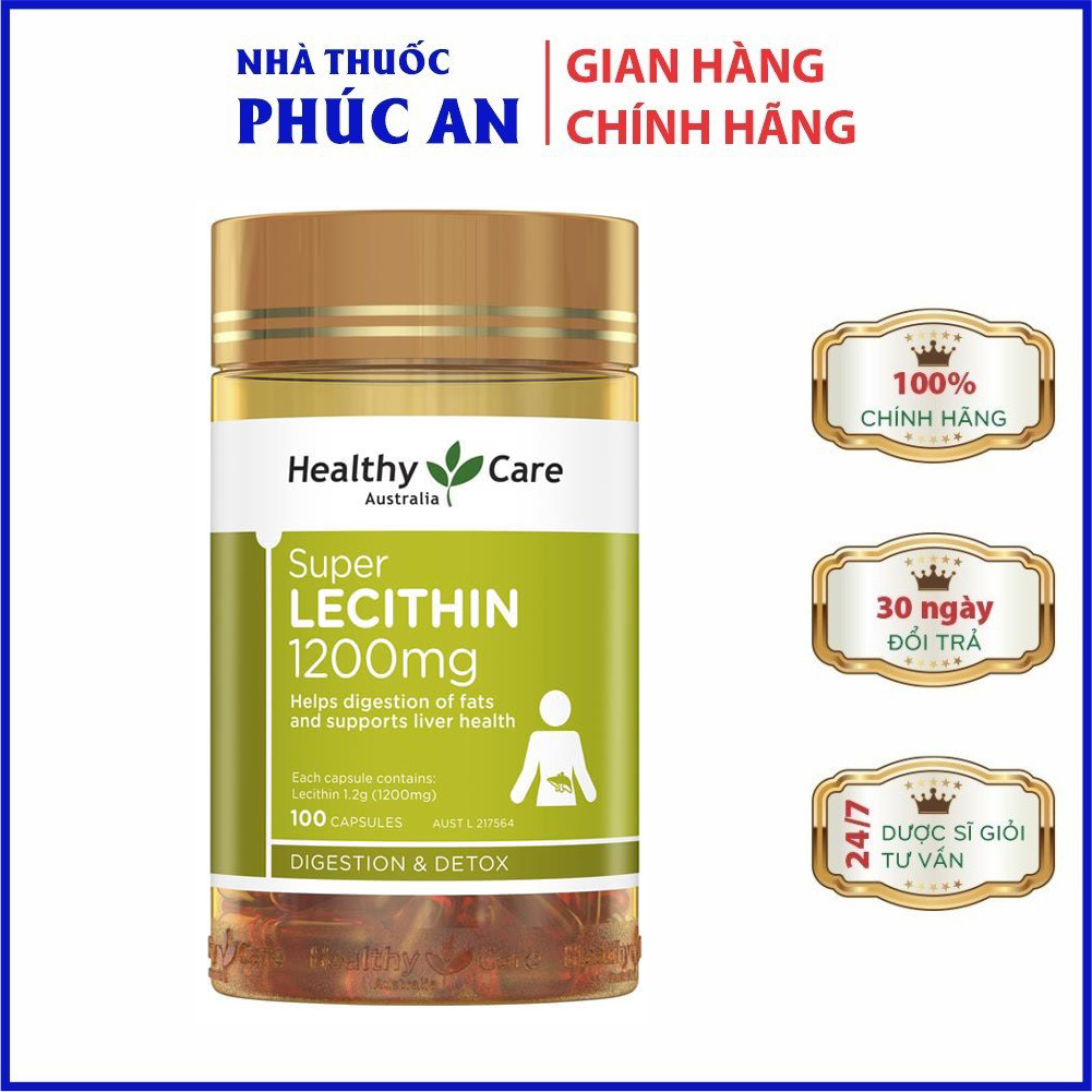 Viên uống tinh chất mầm đậu nành Healthy Care Super Lecithin 1200mg 100 viên giúp đẹp da, cân bằng nội tiết tố